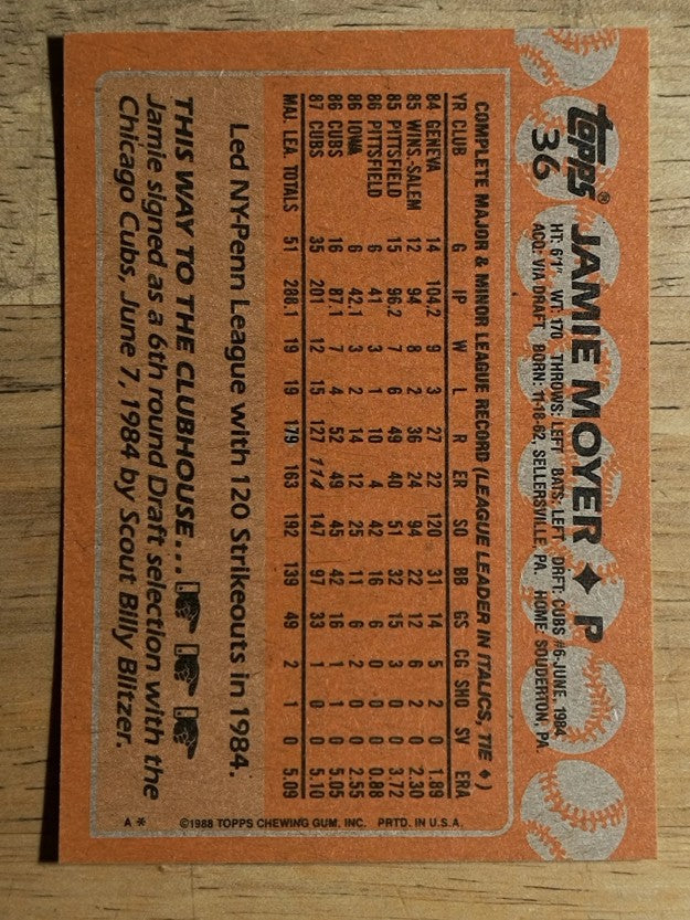 1988 Topps #36 Jamie Moyer