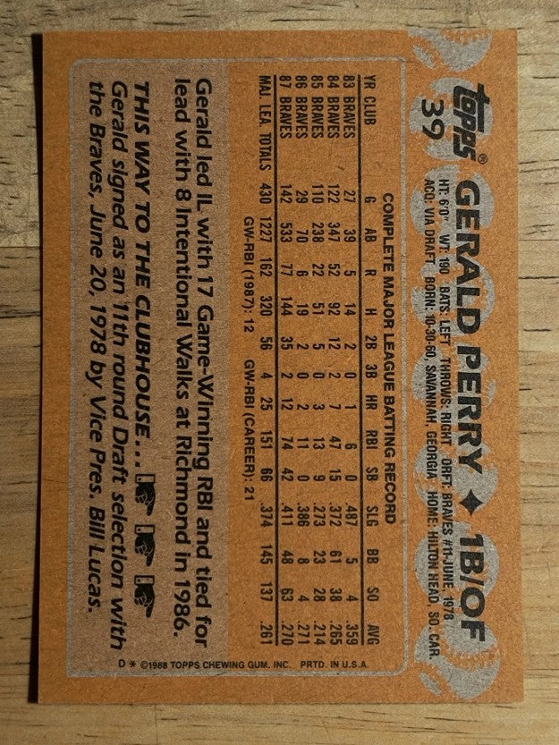 1988 Topps #39 Gerald Perry