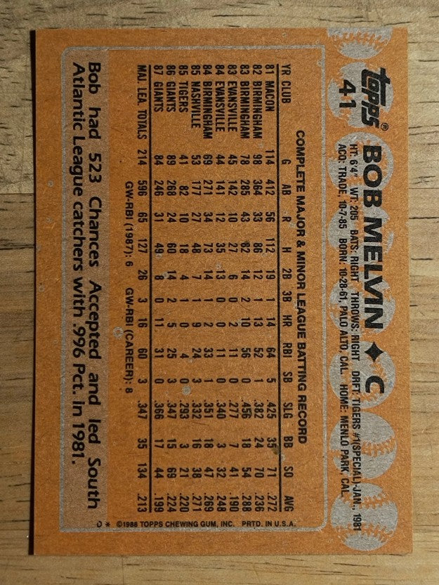 1988 Topps #41 Bob Melvin