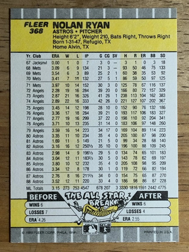 1989 Fleer #368 Nolan Ryan