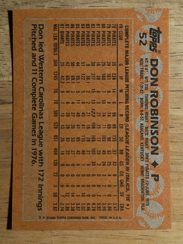 1988 Topps #52 Don Robinson