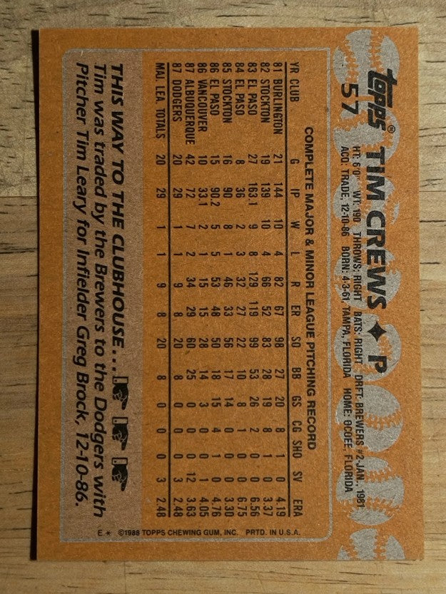 1988 Topps #57 Tim Crews RC