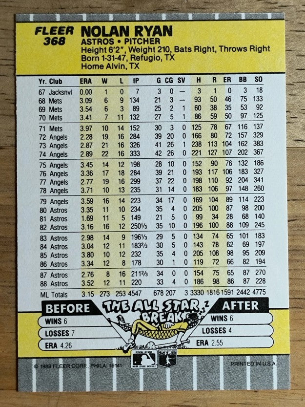 1989 Fleer #368 Nolan Ryan