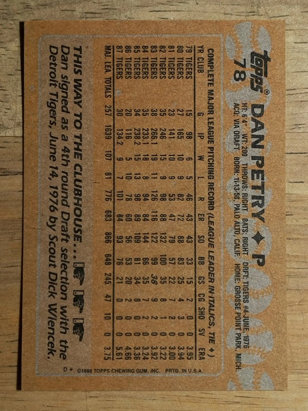1988 Topps #78 Dan Petry