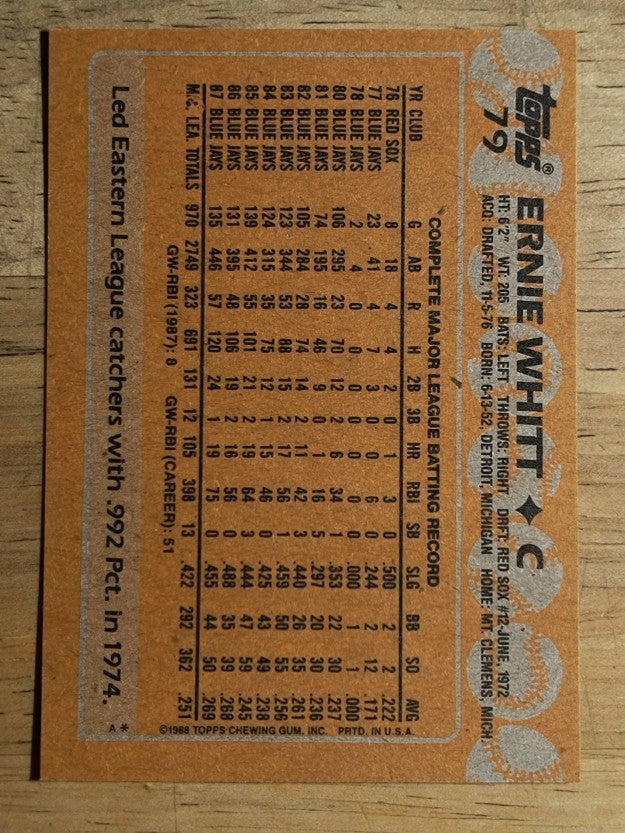 1988 Topps #79 Ernie Whitt