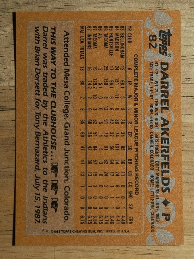 1988 Topps #82 Darrel Akerfelds RC