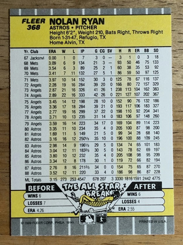 1989 Fleer #368 Nolan Ryan