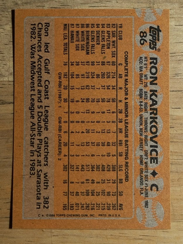 1988 Topps #86 Ron Karkovice
