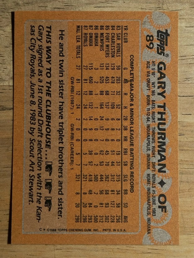 1988 Topps #89 Gary Thurman RC