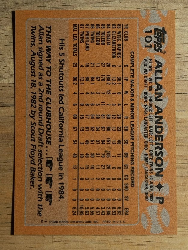 1988 Topps #101 Allan Anderson