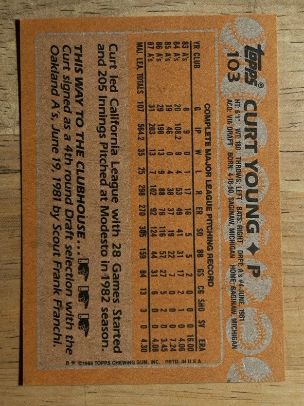 1988 Topps #103 Curt Young