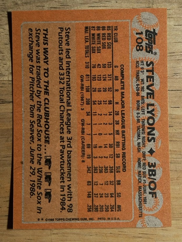 1988 Topps #108 Steve Lyons
