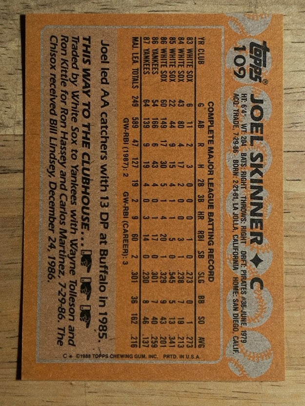 1988 Topps #109 Joel Skinner