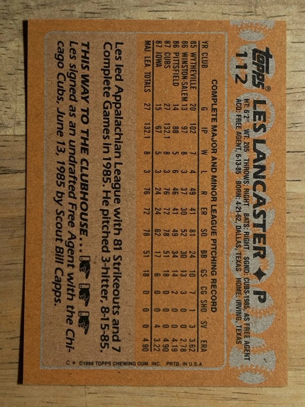 1988 Topps #112 Les Lancaster