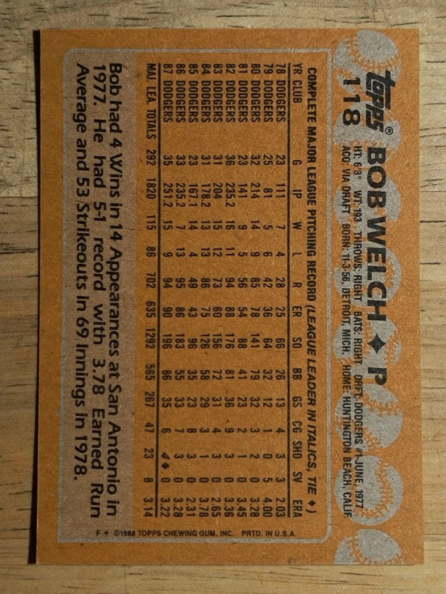 1988 Topps #118 Bob Welch