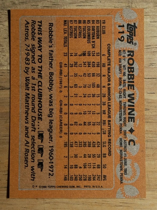 1988 Topps #119 Robbie Wine