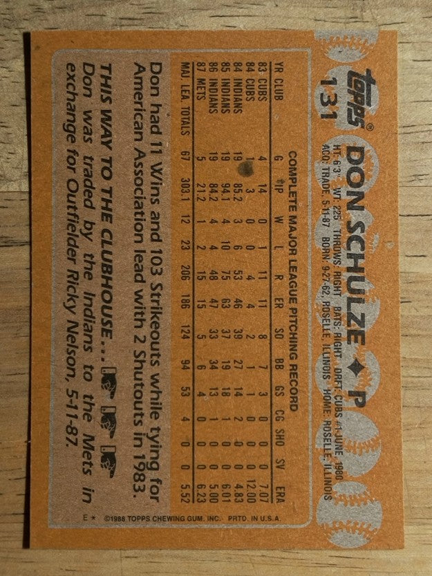 1988 Topps #131 Don Schulze