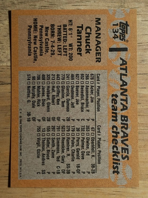 1988 Topps #134 Chuck Tanner MG
