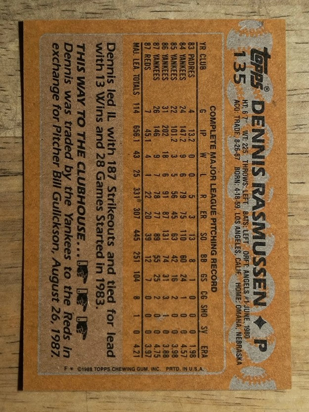 1988 Topps #135 Dennis Rasmussen