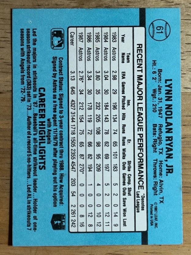 1988 Donruss #61 Nolan Ryan