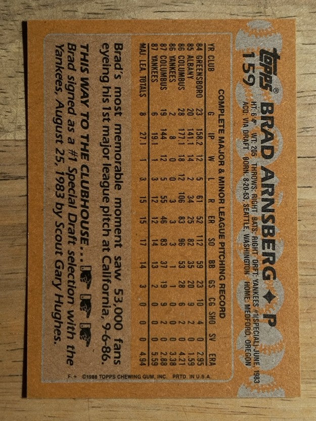 1988 Topps #159 Brad Arnsberg