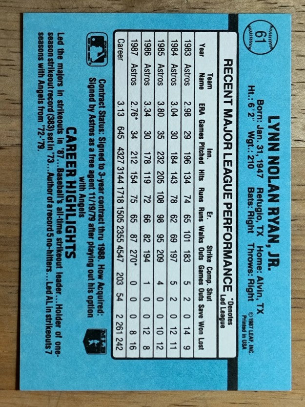 1988 Donruss #61 Nolan Ryan