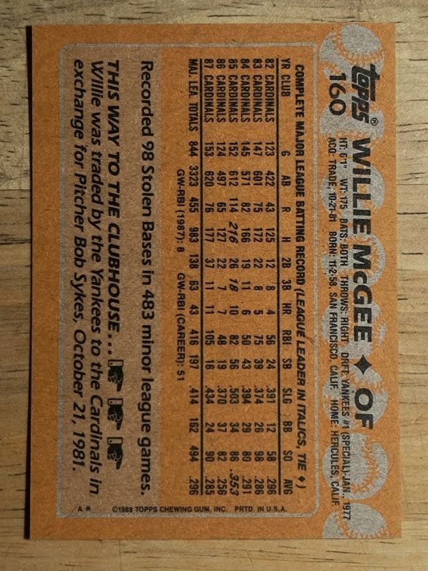 1988 Topps #160 Willie McGee