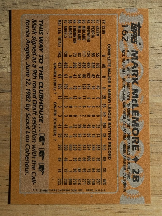 1988 Topps #162 Mark McLemore
