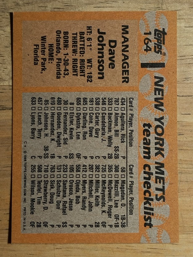 1988 Topps #164 Dave Johnson MG