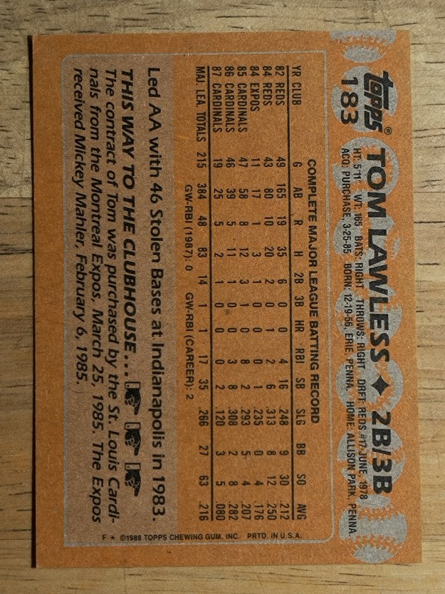 1988 Topps #183 Tom Lawless
