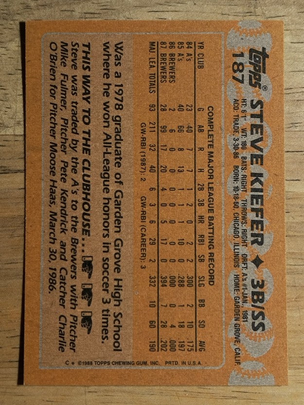 1988 Topps #187 Steve Kiefer