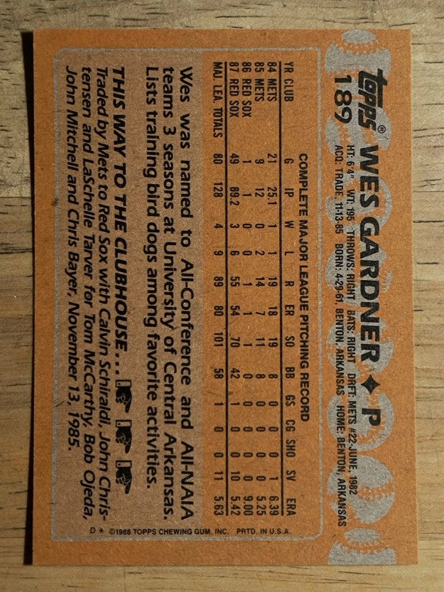 1988 Topps #189 Wes Gardner