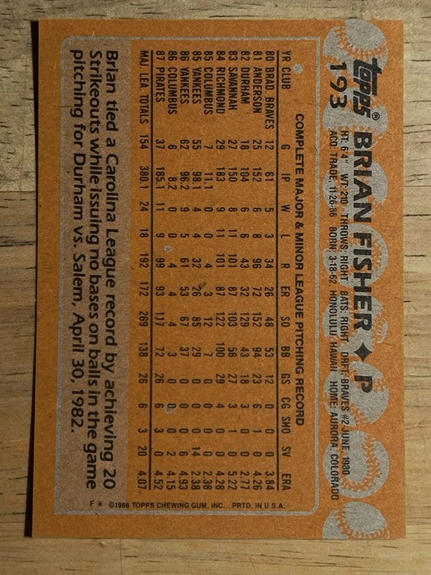 1988 Topps #193 Brian Fisher