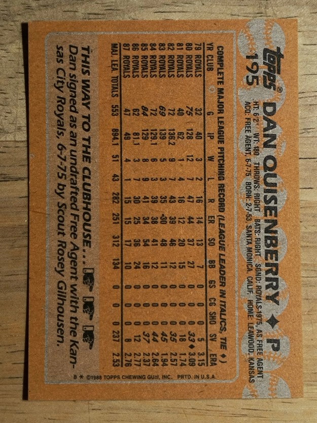 1988 Topps #195 Dan Quisenberry