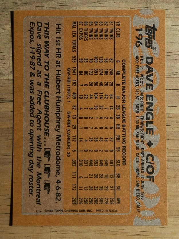 1988 Topps #196 Dave Engle