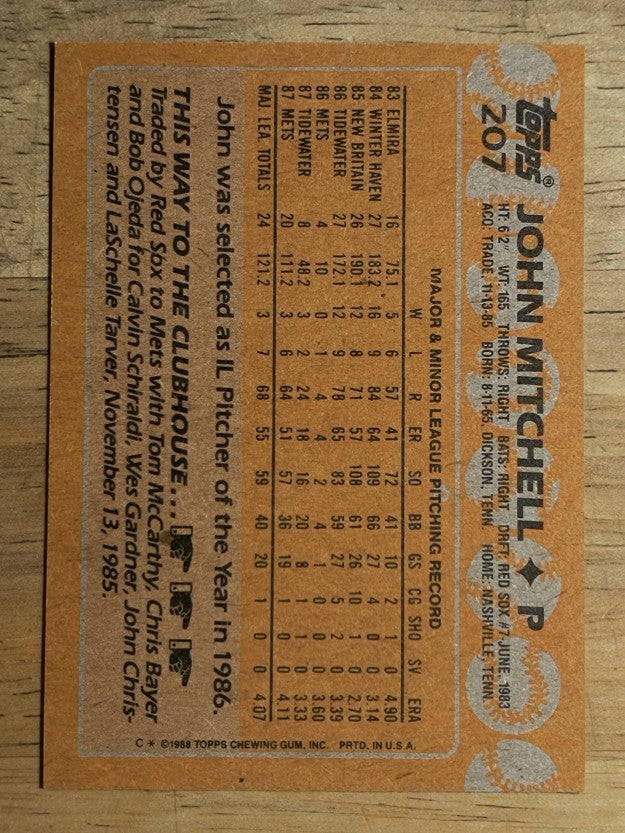 1988 Topps #207 John Mitchell RC