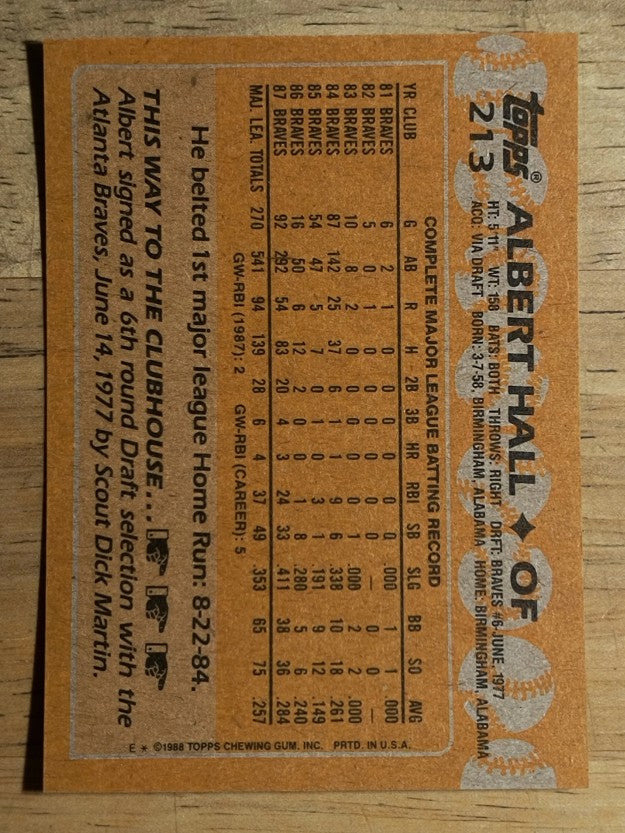 1988 Topps #213 Albert Hall