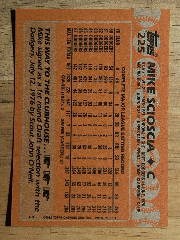 1988 Topps #225 Mike Scioscia