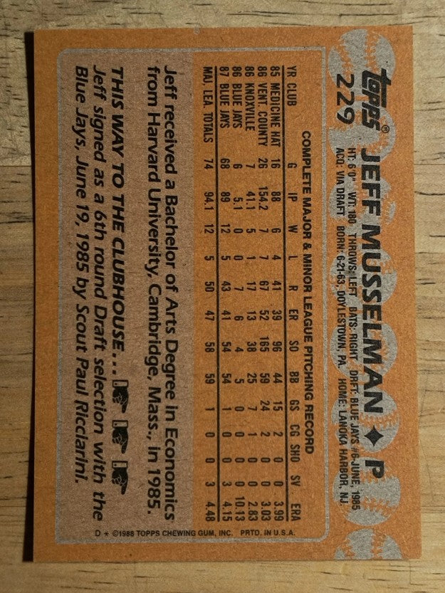1988 Topps #229 Jeff Musselman