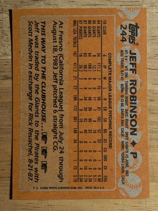 1988 Topps #244 Jeff D. Robinson