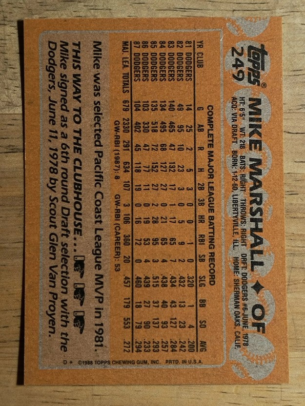 1988 Topps #249 Mike Marshall