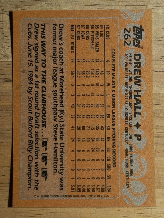 1988 Topps #262 Drew Hall