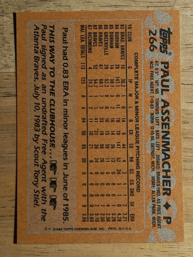 1988 Topps #266 Paul Assenmacher