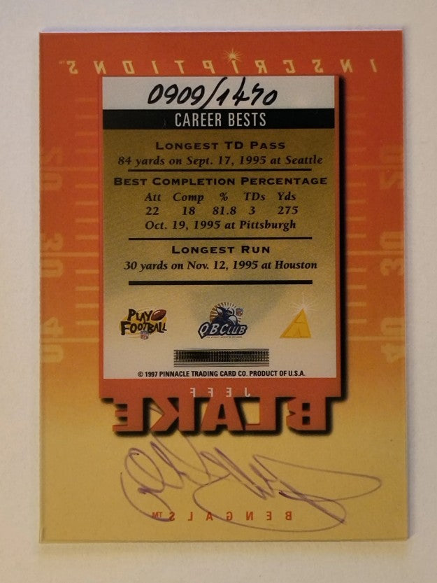 1997 Pinnacle Inscriptions Autographs #2 Jeff Blake/1470