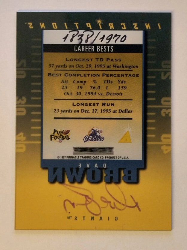 1997 Pinnacle Inscriptions Autographs #4 Dave Brown/1970