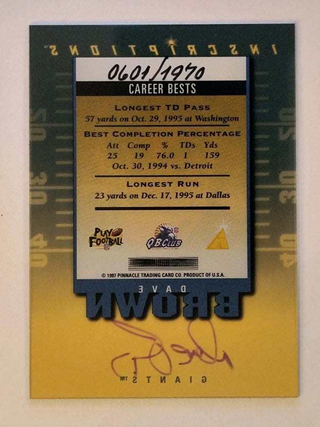 1997 Pinnacle Inscriptions Autographs #4 Dave Brown/1970