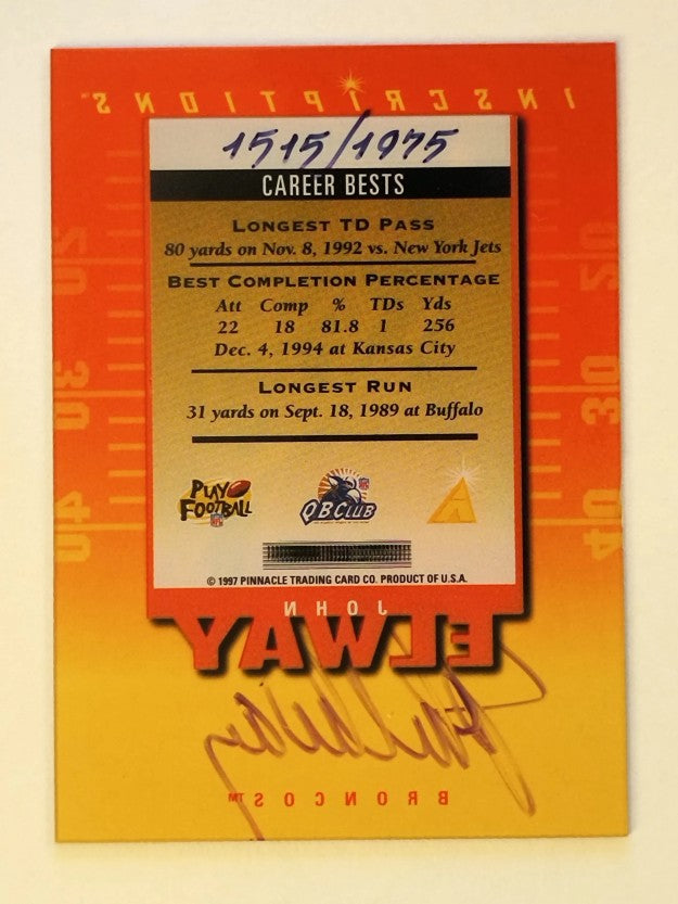 1997 Pinnacle Inscriptions Autographs #8 John Elway/1975
