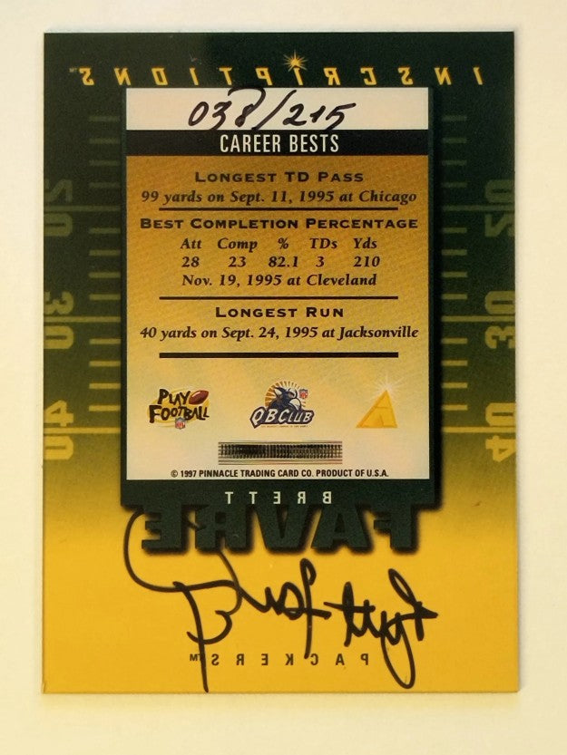 1997 Pinnacle Inscriptions Autographs #10 Brett Favre/215