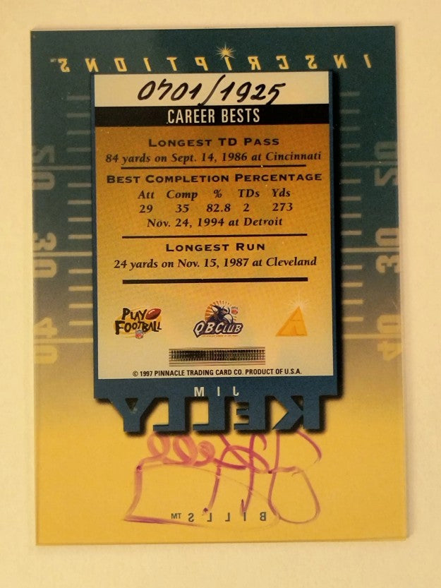 1997 Pinnacle Inscriptions Autographs #16 Jim Kelly/1925