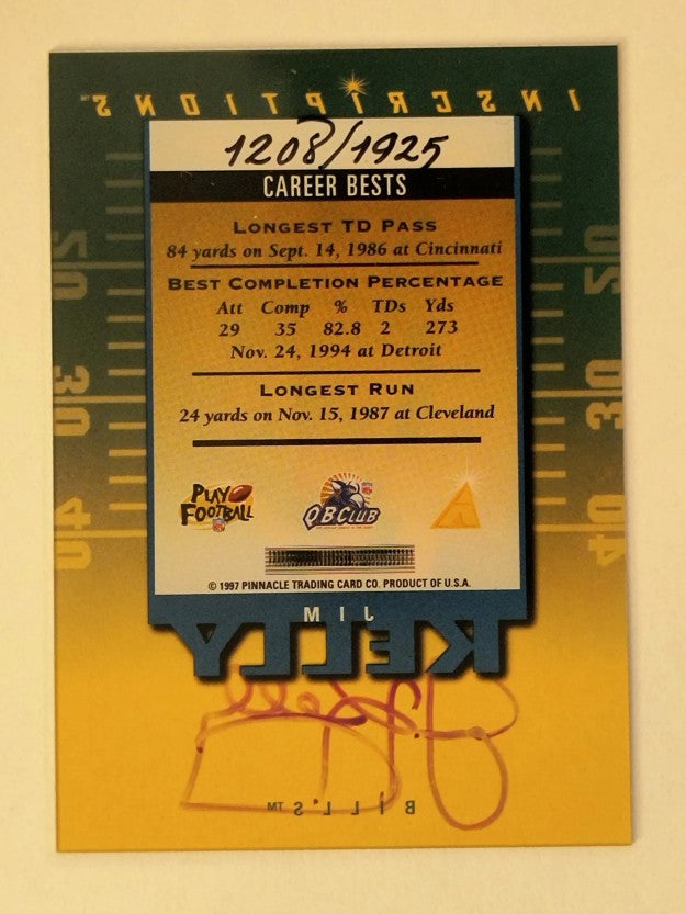 1997 Pinnacle Inscriptions Autographs #16 Jim Kelly/1925